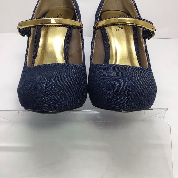 Qupid Denim Platform Metallic Mary Jane Stilettos - Picture 5 of 12